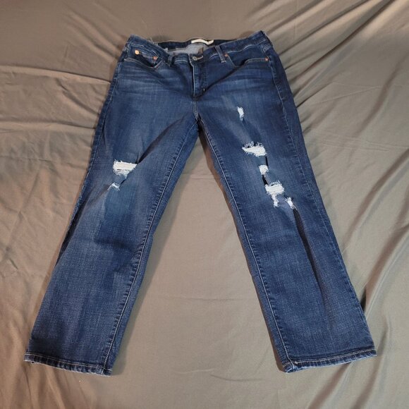 Levi's Jeans Womens 16W Blue Boyfriend Rippped Distressed Faded Stretch Denim - Picture 1 of 11